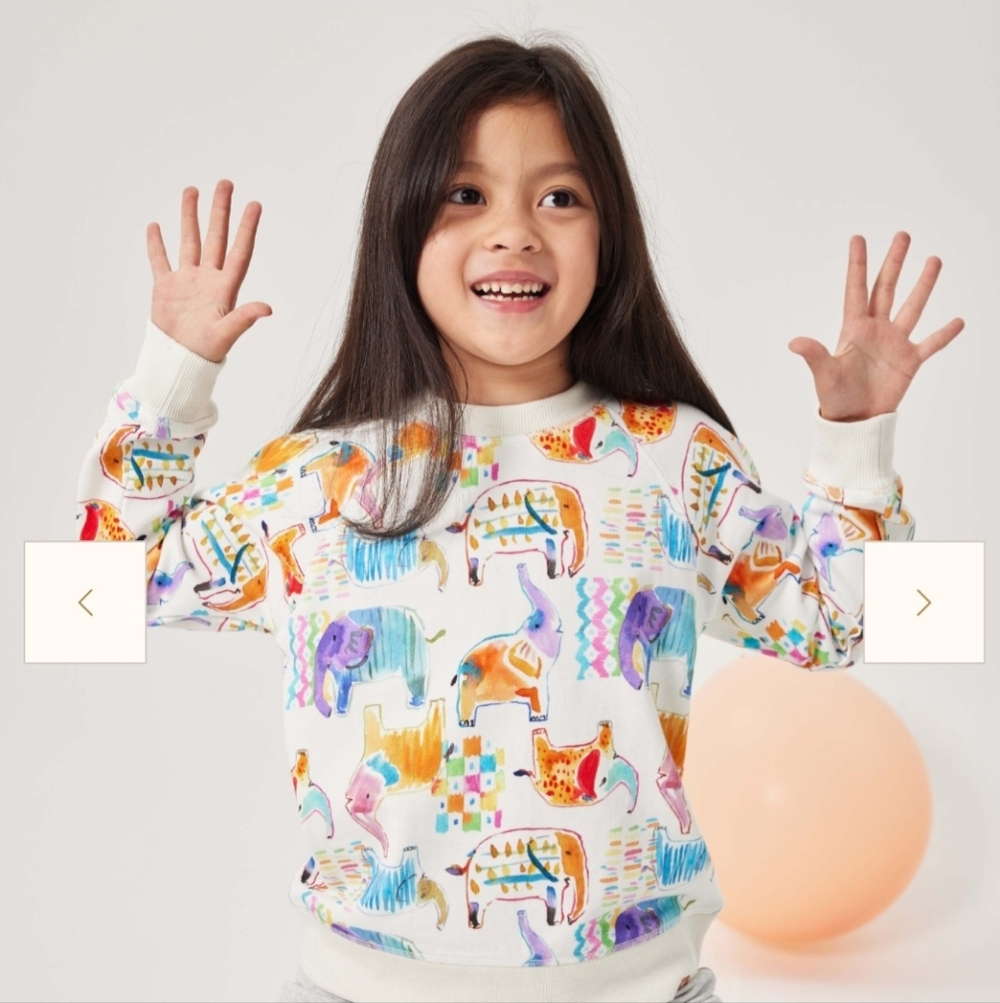 Watercolor Elephant Sweatshirt Organic Cotton Humming Bearβ 7 Childs Unisex